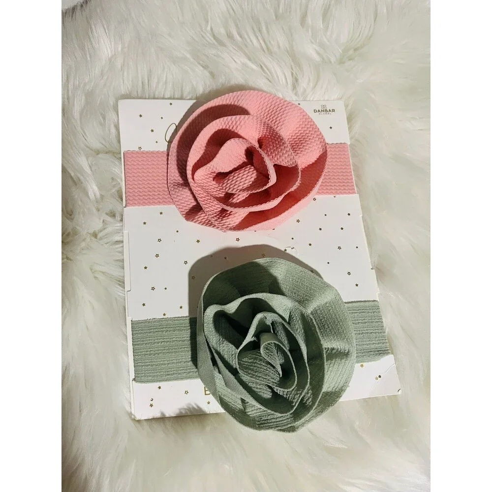 DANBAR Baby Girl Headbands Flower Soft Stretch Fabric Pack of 2 Pink Green...